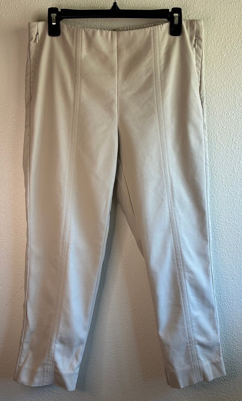 J. JILL | Essential Cotton Stretch Cream Pants Zip Pockets Ankle Straight | 10